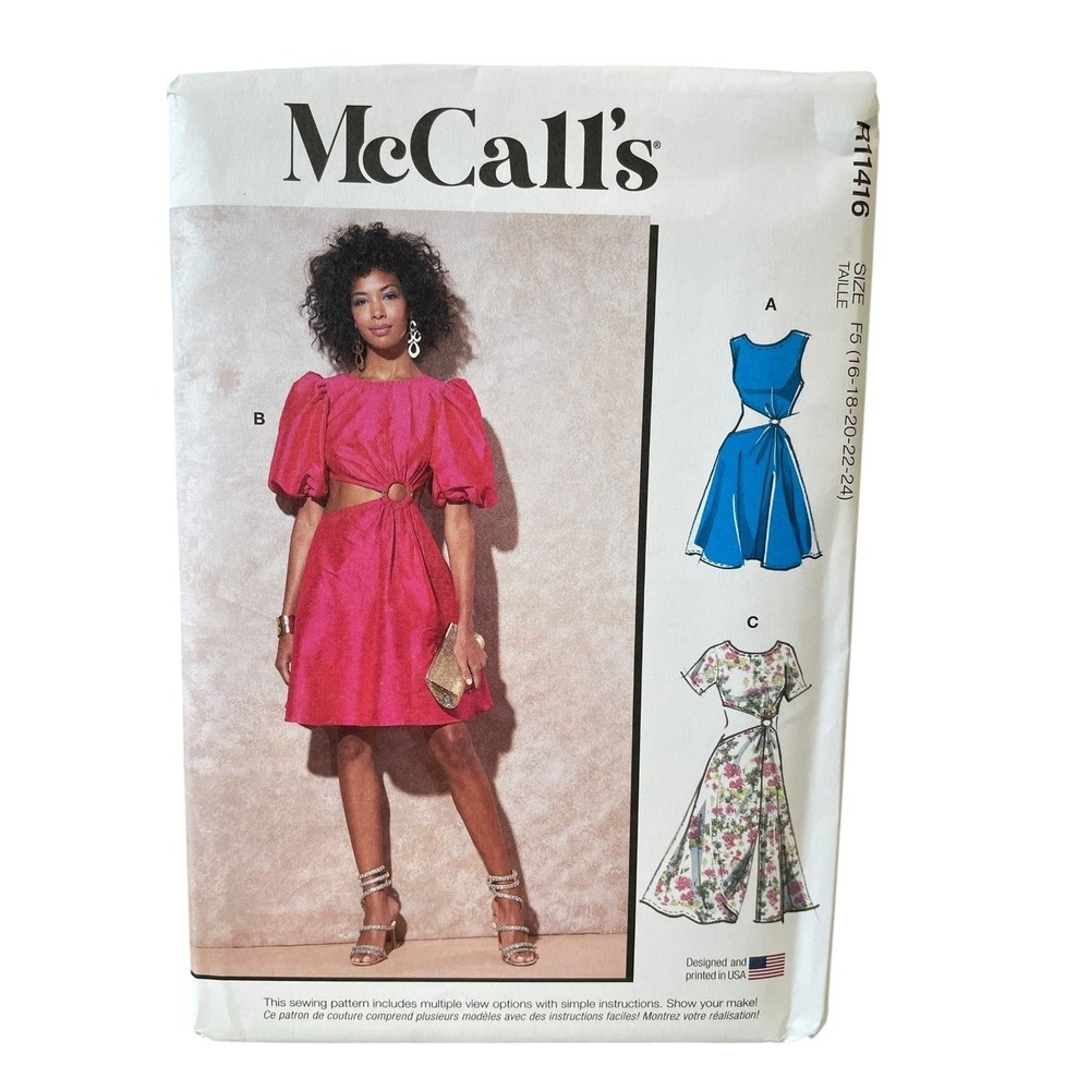 McCall's R11416 Misses' Dress Pattern Size F5 16-24 Modern Cutout UNCUT FF
